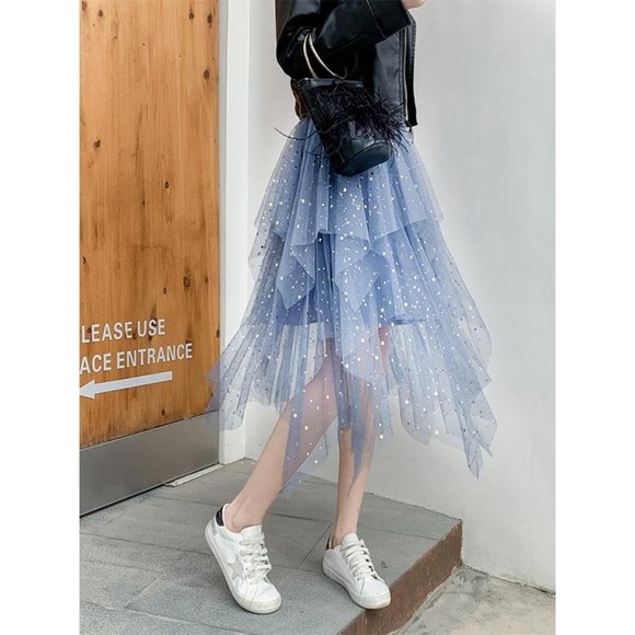 Tulle Women Midi Long Fairy A-Line Mesh Layer Elastic Waist Halloween Skirt - Picture 4 of 6